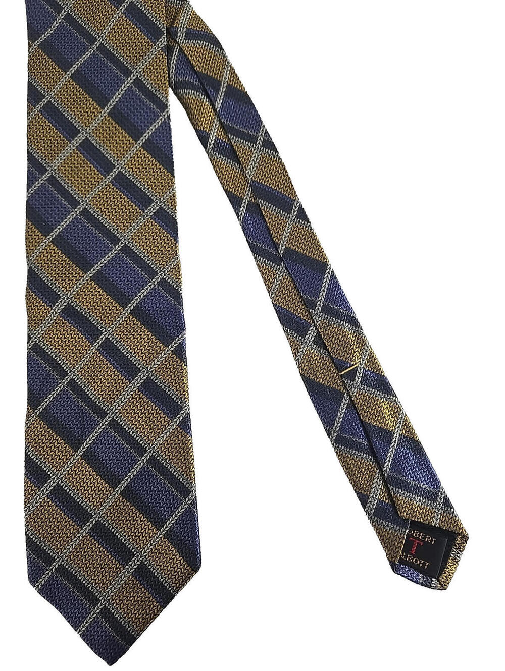 Robert Talbott Best of Class Nordstrom Silk Tie Blue Gold Herringbone Plaid USA